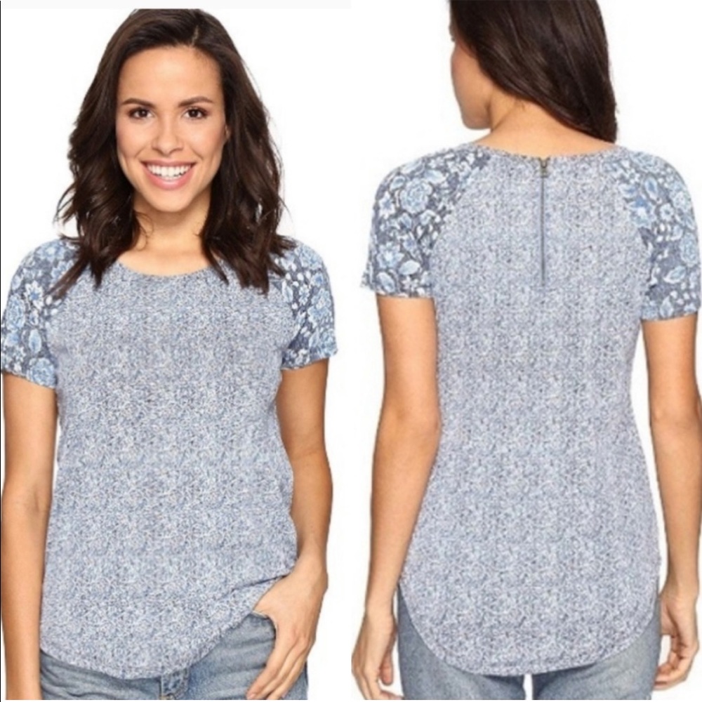 Lucky Brand Boho Floral Print Casual Tunic Short Sleeve T Shirt Blue Large L - Picture 2 of 10
